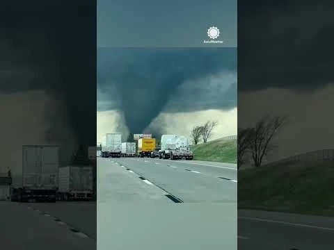 Cars Pull Over as Black Tornado Crosses Interstate in Nebraska