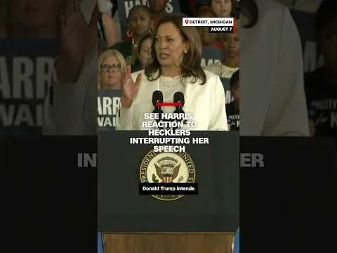 See Harris#39; reaction to hecklers interrupting her speech